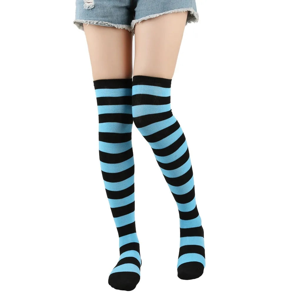 Stylish Knee-Length JK Striped Socks for Women & Girls – Multi-Color Cute Thigh-High Socks   1/2