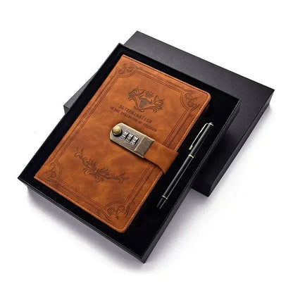 A5 Retro Password Book with Lock – 200 Pages Thickened Diary Notebook, Creative Student Stationery Ledger Binder Organizer