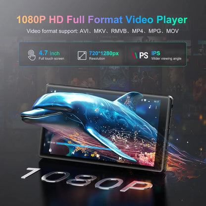 1080P Android 13 MP3/MP4 Player — 4.7" Display, 96GB (64+32GB), Bluetooth & WiFi, Expandable up to 1TB