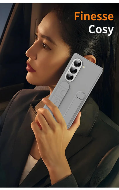 Luxury Wristband Case for Samsung Galaxy Z Fold 3-7 – Invisible Bracket Silicone Cover with Hand Strap & Folding Stand