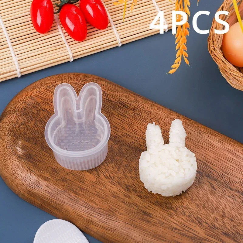 4PCS Transparent Sushi Mold Set – Triangular Onigiri Rice Ball Maker & Food Press Kit for Bento Kitchen Use