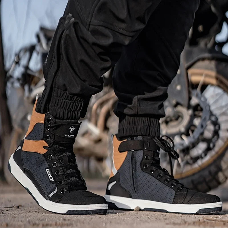 Motorcycle Riding Shoes - Breathable High-Cut, Anti-Fall, Anti-Slip Knight Boots, Parkour Shoes, All-Season Casual Motorcycle Boots