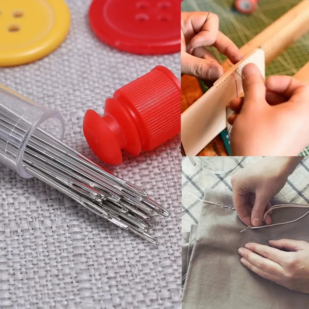 Stainless Steel Sewing Needle Set with Threader – Embroidery & DIY Household Sewing Tools for Apparel, Craft & Repair Use