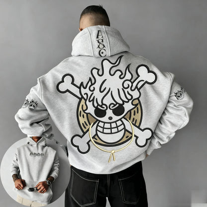 Oversized One-Piece Anime Hoodie — Unisex Cartoon Graphic Pullover Sweatshirt, Streetwear Casual Y2K Autumn Winter Fashion