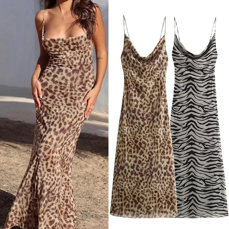 Mooyufon Leopard Print Summer Dress – Sexy Backless Ruffle Spaghetti Strap Party Clubwear for Women