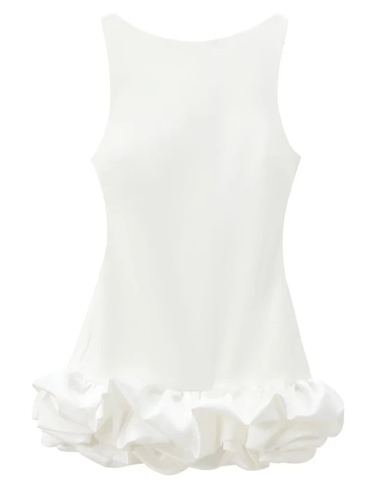 Women’s Ruffle Backless Mini Dress - HXAO Sleeveless Bodycon Summer Party Dress in White Black Red