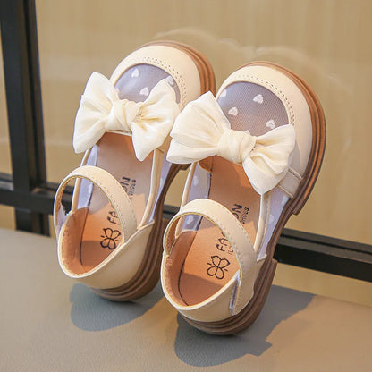 Children’s Princess Lace-Up Flats - Bow Detail Leather Shoes for Girls, Sizes 23–35, Spring & Autumn Wedding Footwear