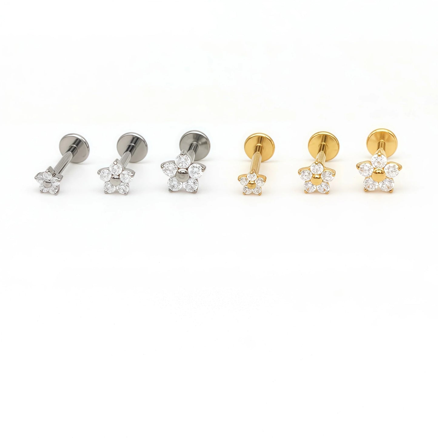 12Pcs Mini Flower Ear Studs G23 Titanium F136 16G Labret Bar Piercing Jewelry – Tragus, Helix, Daith & Lip Body Jewelry Set (3.4–5.4mm)