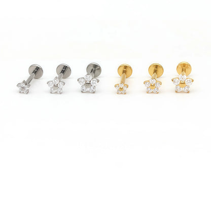 12Pcs Mini Flower Ear Studs G23 Titanium F136 16G Labret Bar Piercing Jewelry – Tragus, Helix, Daith & Lip Body Jewelry Set (3.4–5.4mm)