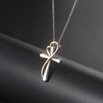 Heart Cross Pendant Necklace for Women – Double Color Aesthetic Choker Chain with Cross Design, Stainless Steel Christmas Gift Jewelry N231