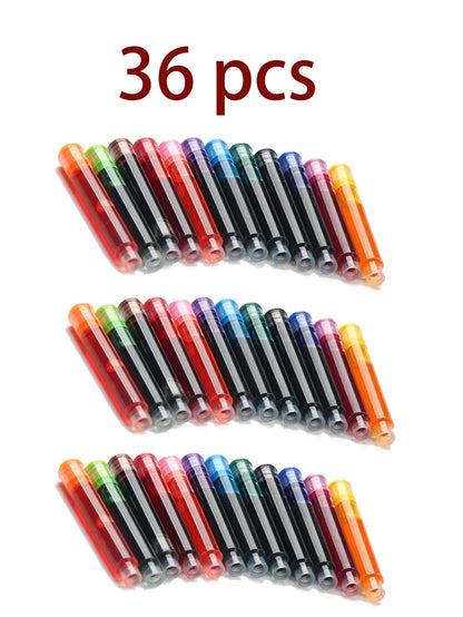 12-36PCS Colourful Ink Sac Fountain Pen Refills 3.4mm - Refillable Ink Cartridges for Drawing, School & Office Use