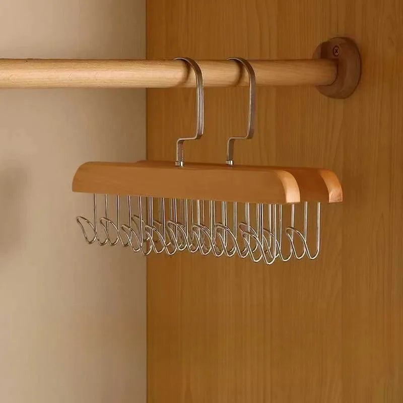 Solid Wood Clothes Drying Rack – 8-Hook Multi-Purpose Hanger for Clothes & Pants, Portable Home Organizer