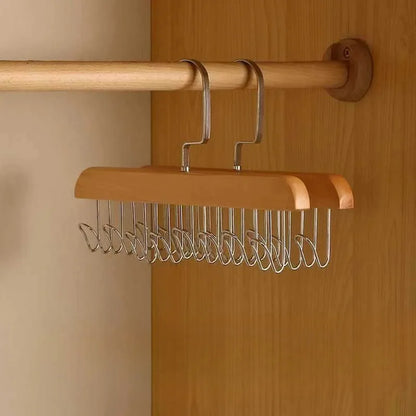 Solid Wood Clothes Drying Rack – 8-Hook Multi-Purpose Hanger for Clothes & Pants, Portable Home Organizer