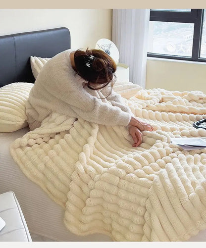 Solid Color Rabbit Plush Blanket - Office Nap Shawl, Air Conditioning Blanket & Sofa Cover
