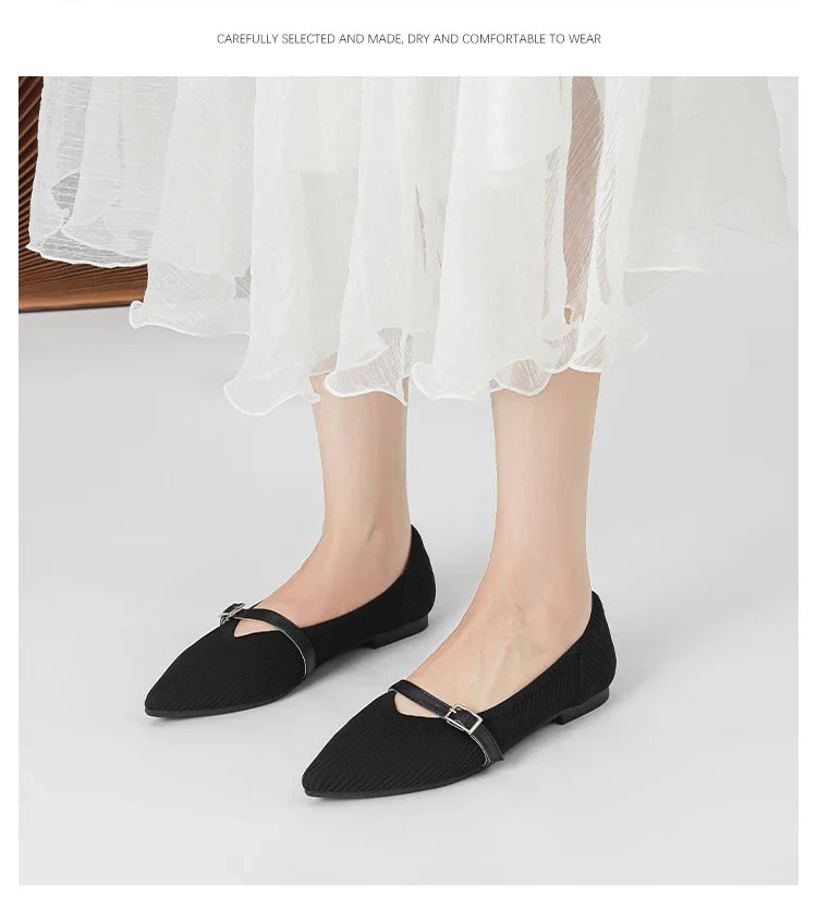 2024 Women's Flat Shoes – Pointed Toe Soft Knitted Sole, Breathable & Comfortable Spring and Autumn New Model
