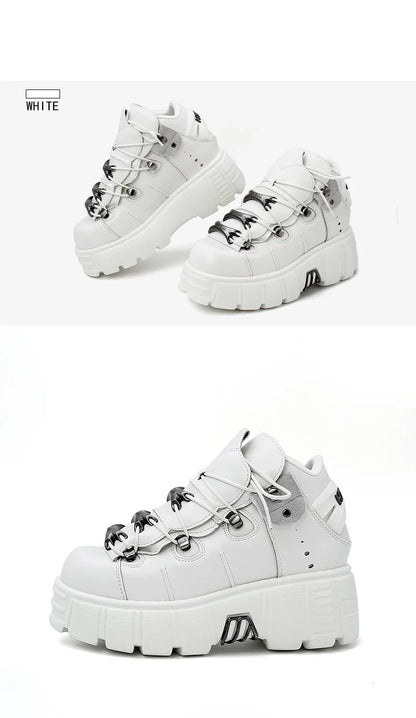 New 2024 Punk Style Women's Platform Shoes – 6CM Lace-Up Rock Boots with Metal Decor