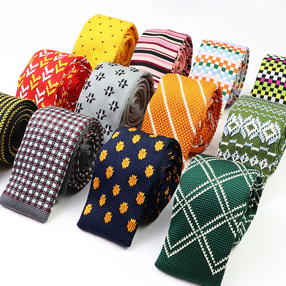 Classic Knit Neck Tie for Men — 6cm Plaid & Dots Casual Business Wedding Tie