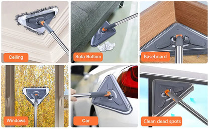 360° Rotating Triangle Wall Mop | Long Handle Adjustable Microfiber Mop for Dry & Wet Cleaning | Floor & Wall Dust Cleaner