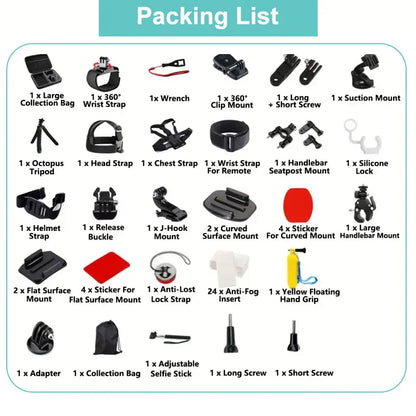 58-in-1 Action Camera Accessory Kit — Compatible with GoPro Hero 12–1, DJI, Insta360, SJCAM, Yi, EKEN, Osmo, AKASO