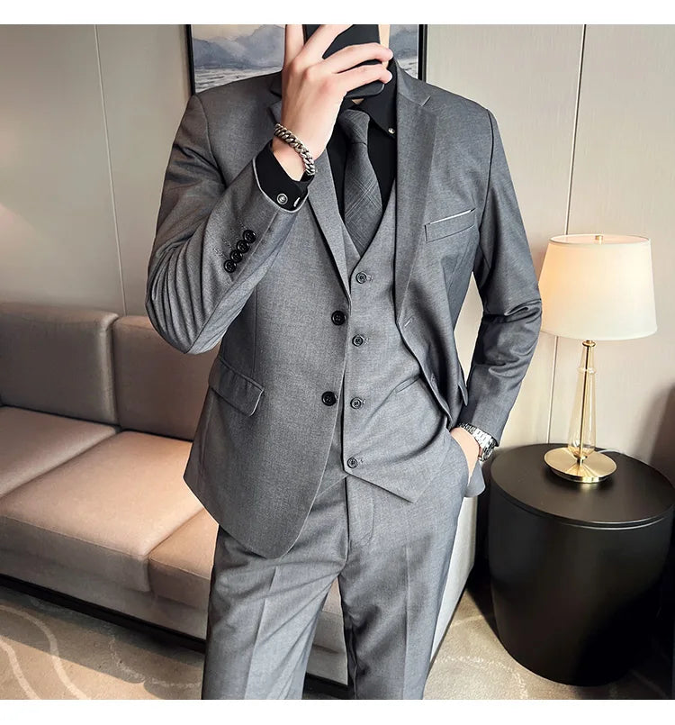 High-Quality Men’s 3-Piece Suit Set — Business Casual & Wedding Outfit (Jacket + Vest + Trousers), 2024 Fashion Banquet, Sizes S-6XL