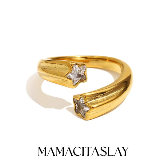 MamacitaSlay 316L Stainless Steel Star Zircon Open End Ring – Waterproof Women’s Party Jewelry Gift, High Quality Fashion Ring