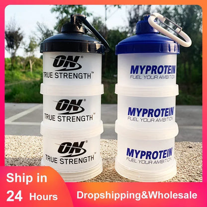 3-Layer Portable Protein Powder Box – Funnel & Handle for Fitness Supplements, Snacks & Medicine