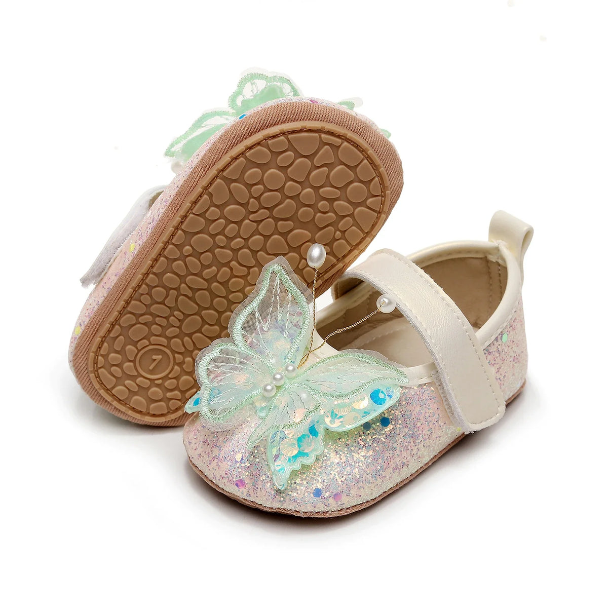 Baby Girls 3D Butterfly Glitter Flats - Non-Slip Princess Crib & Walking Shoes for Toddlers