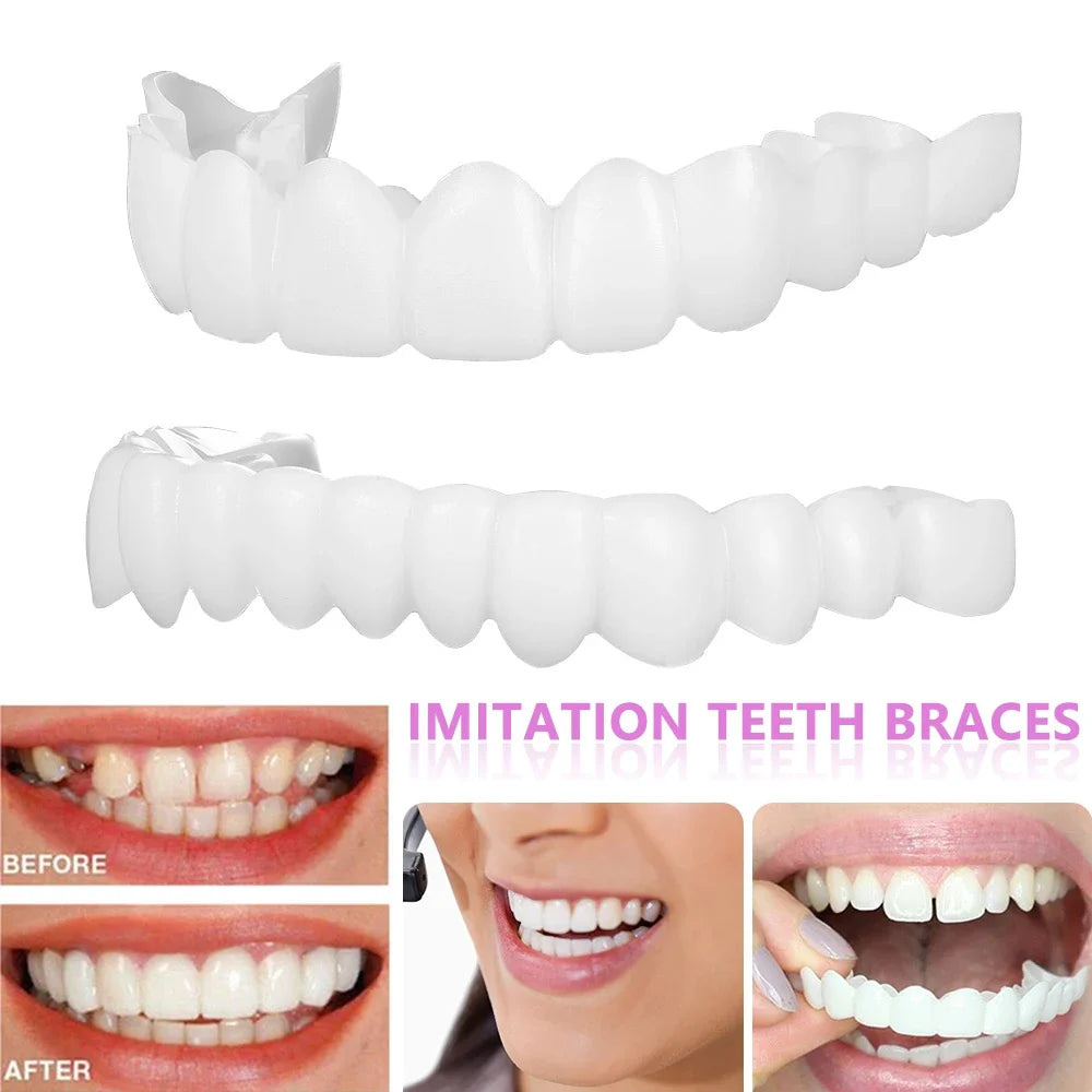 Upper & Lower Fake Teeth Covers – Comfortable Flexible Veneers for Whitening, Braces, and Fun Toy Use