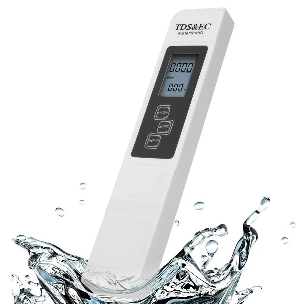 White Digital Water Quality Tester - TDS EC Meter, Multifunctional Water Purity & Temperature TEMP PPM Tester (0-9990 Range)