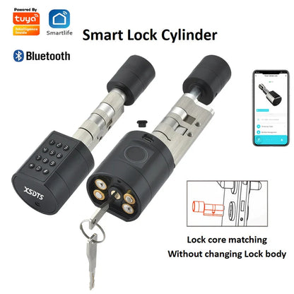 Tuya App Fingerprint Cylinder Smart Door Lock – Electronic Keypad, Key Card & Remote Control for Home & Apartment