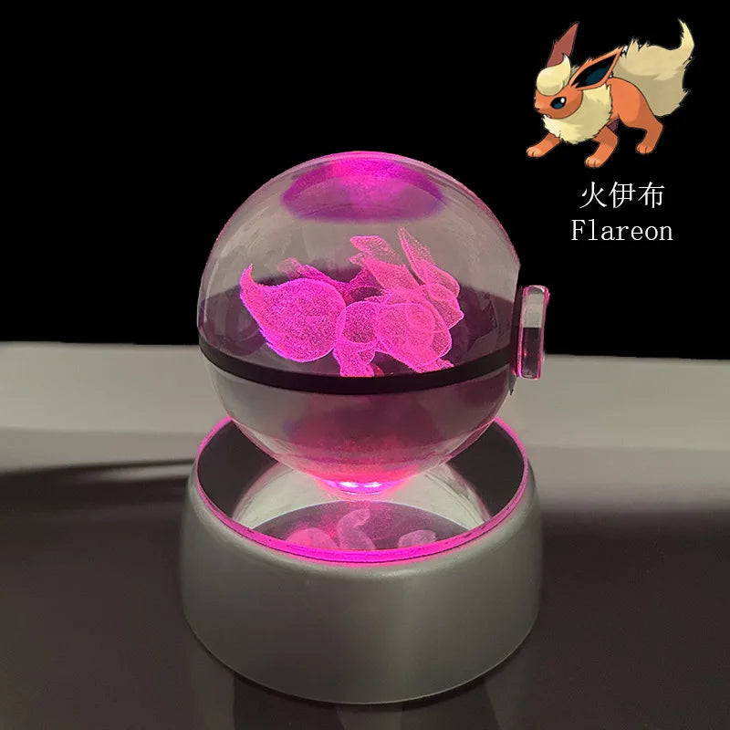 Pokémon 3D Crystal Ball LED Night Light – Pikachu Gengar Eevee Mewtwo Pokéball Base Lamp Kids Birthday & Home Decor Gift
