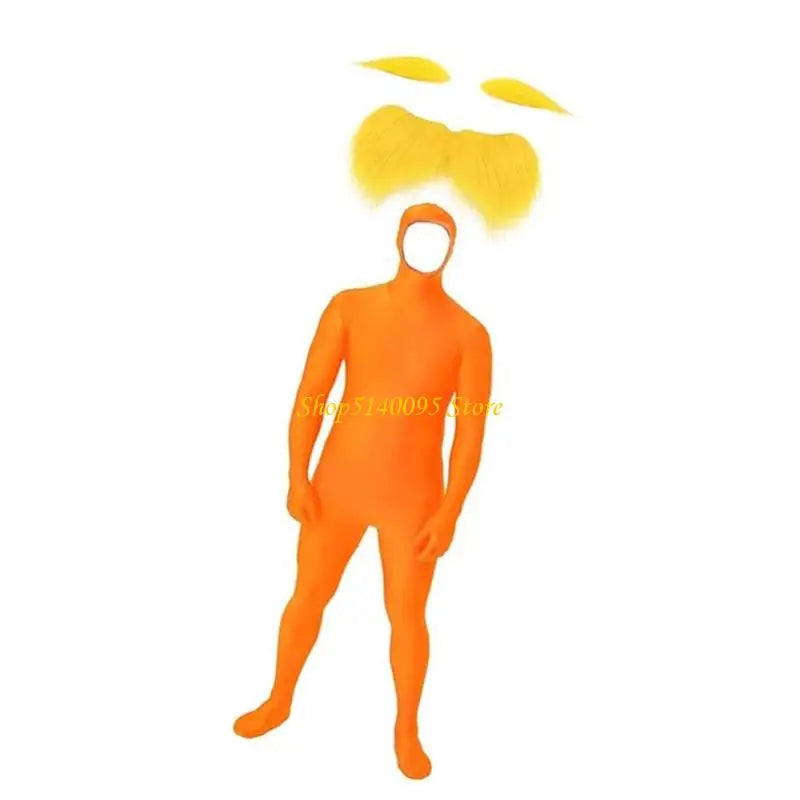 DXAE Tangerine Costume Accessories – Yellow Full Bodysuit with Open Face, Mustache & Eyebrow