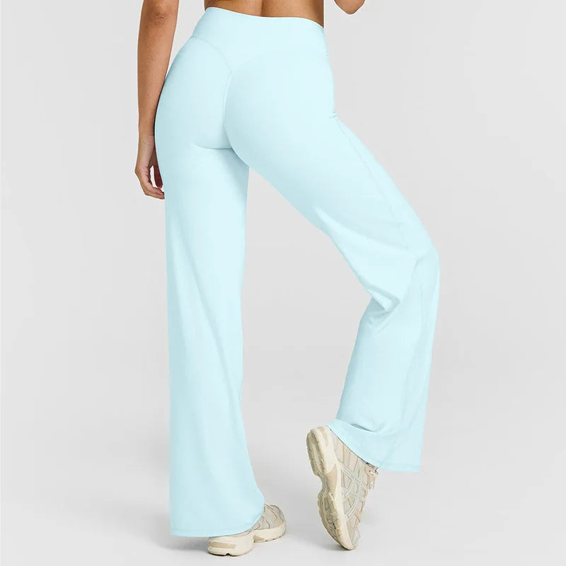 Women's Straight Leg Yoga Pants - Mid-Waist Naked-Feel Pilates & Running Trousers