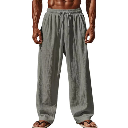 2025 Men’s Cotton Linen Casual Pants – Comfortable Straight Leg, Drawstring Waist, Plus Size S-4XL