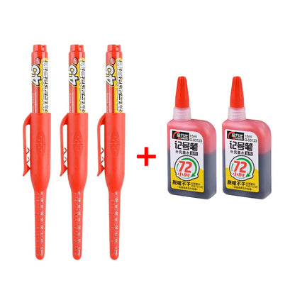 45mm Deep Hole Marker Pen - Waterproof Long Nib Carpenter Pen for Woodworking, Black/Blue/Red Ink