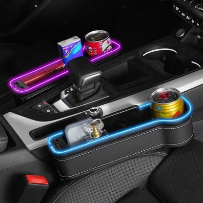 Car Seat Gap Organizer with 2 USB Chargers, LED Colorful Light, Pocket for Cards, Phone, Bottle & Cup Holder