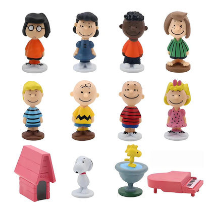 12PCS Peanuts Snoopy Mini Figures – Charlie, Sally & Woodstock Kawaii Anime Toy Cake Decorations Gift Set