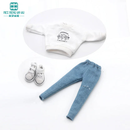 Blythe Doll Clothes – Fashion Tops, Black & White Shirts with Jeans & Plaid Pants for Azone OB22/OB24 Dolls