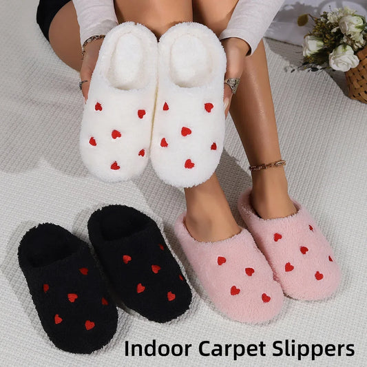 Women’s Winter Heart-Shaped Slippers – Soft Sole Indoor Shoes, Comfortable Quiet Cute Home Slippers