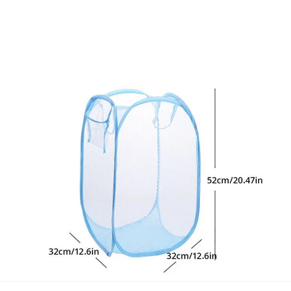 Blue Mesh Pop-Up Square Laundry Basket - Collapsible Toy Organizer Bag for Dorm - Dirty Clothes Storage Solution