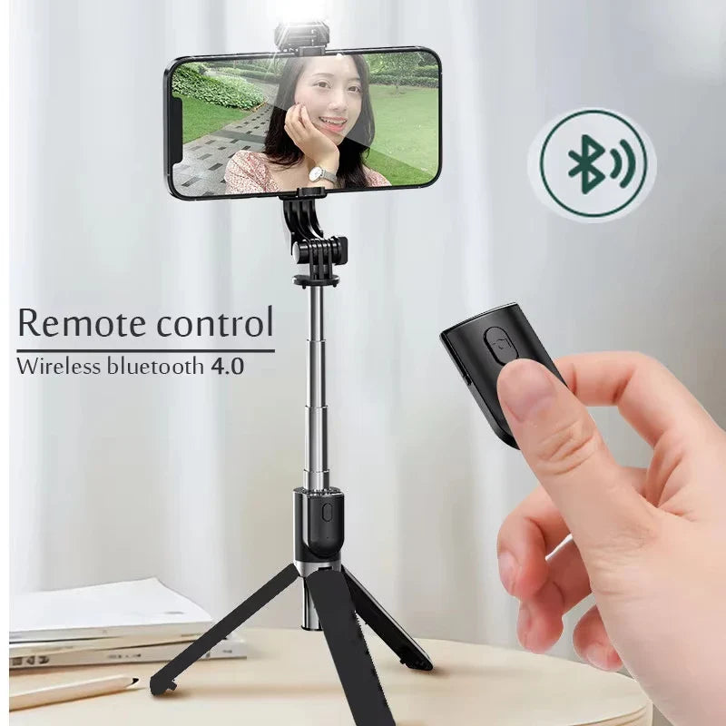 Wireless Bluetooth Selfie Stick & Tripod Stand – Fill Light with Remote Shutter for iPhone, Samsung, Xiaomi, Live Streaming Phone Holder