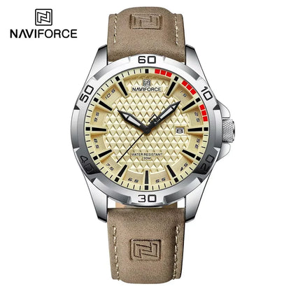 NAVIFORCE Men's Quartz Watch — Fashion Leather Strap Sport Waterproof Wristwatch with Calendar