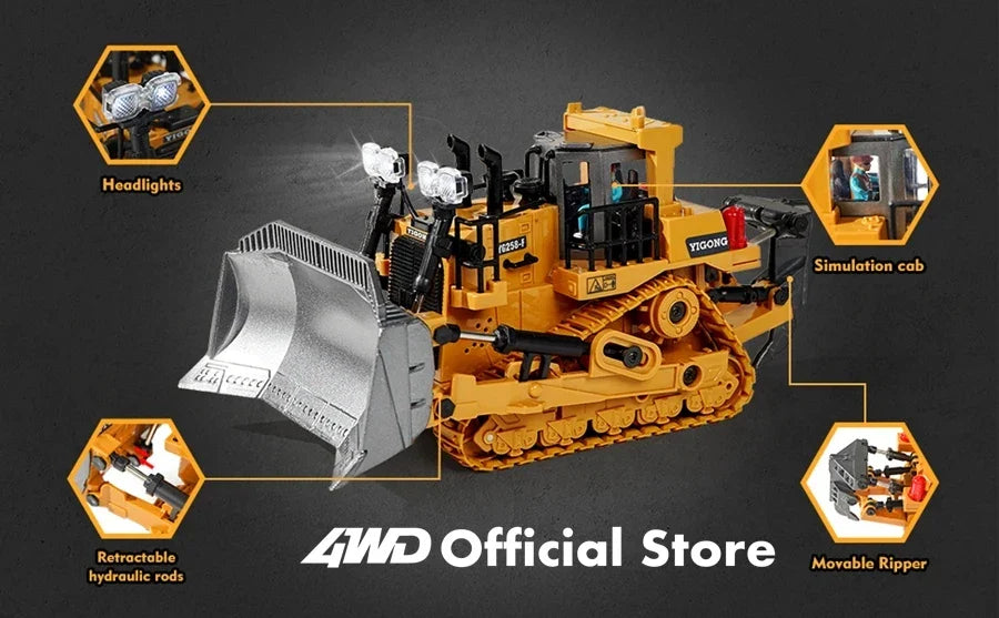 4WD RC Excavator Alloy Dump Truck Bulldozer | Remote Control Construction Vehicle Toy for Kids