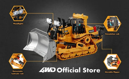 4WD RC Excavator Alloy Dump Truck Bulldozer | Remote Control Construction Vehicle Toy for Kids