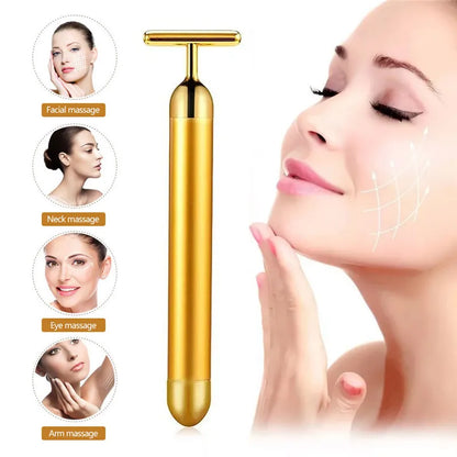 24K Gold Facial Slimming Beauty Bar – Pulse Vibrating Roller for Skin Lifting, Firming & Wrinkle Tightening