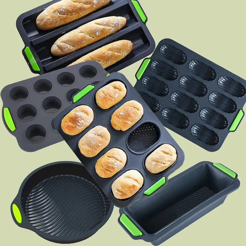 Food Grade Silicone Cake Molds: Toast Tray Bread Pan Brownie Dessert Madeleine Baguette Muffin Bakeware - Baking Tools