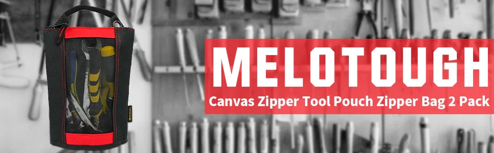 MELOTOUGH Canvas Tool Pouch | 2-Pack Zipper Bags with Mesh Window & Hanging Grommets