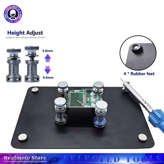 Universal PCB Holder Fixture for Soldering, Magnetic PCB Platform with Adjustable Pins & Rubber Feet, Circuit Board Repair Tool Stand