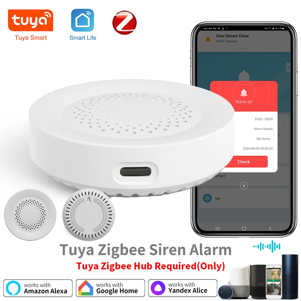Tuya Zigbee Siren Alarm – 100db Smart Home Security Speaker, Works with Alexa & Yandex Alice, Requires Tuya Zigbee Hub