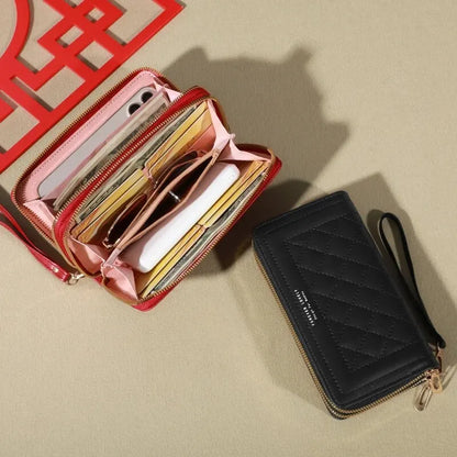 Long Women’s PU Leather Wallet – Double Zipper Clutch with Tassel, Card Holder & Coin Purse